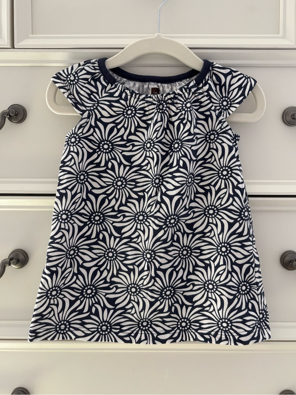 EUC Tea Collection Baby Girl Navy Sunflower Dress - Size 6-9 Months